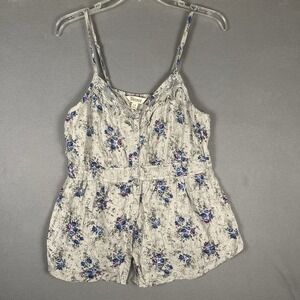 Babydoll Cami Gray & Blue Floral Y2K Peasant Boho Beach Fairy